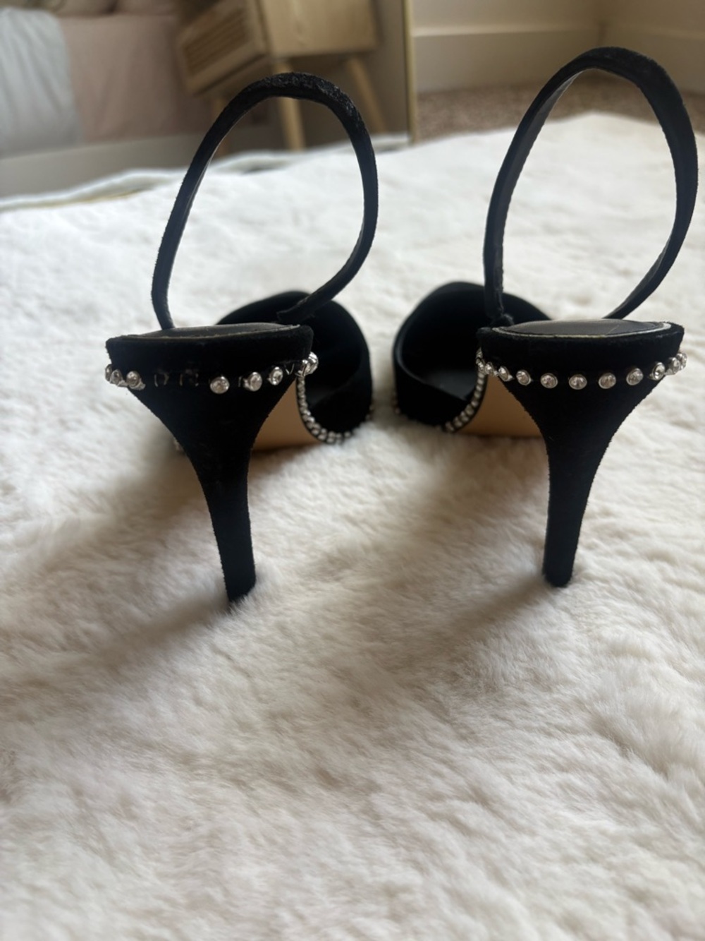 Gianni Bini Black Pointed Slingback Heels with Rhinestone Trim - Picture 3 of 6